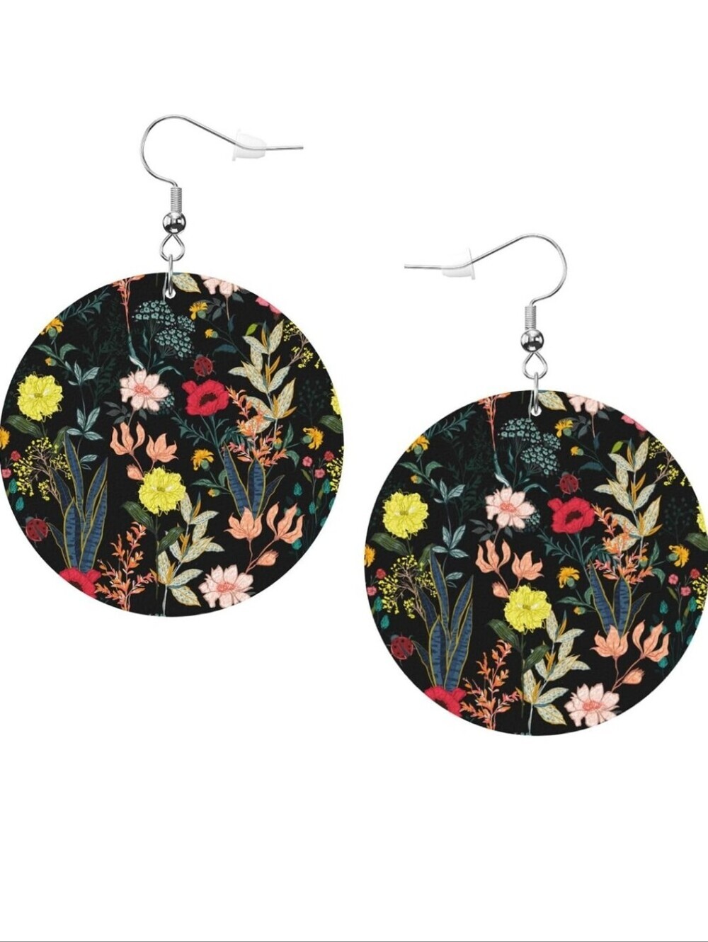 Floral Round Drop Earrings - Black Multi